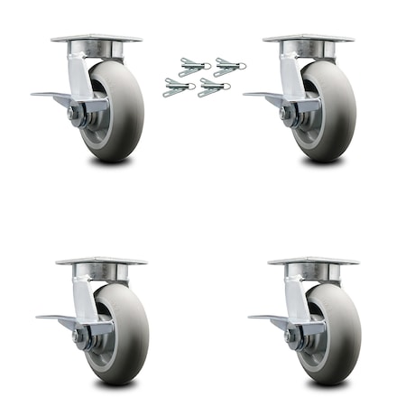 6 Inch Kingpinless Thermoplastic Wheel Caster Set With Brake And Swivel Lock SCC